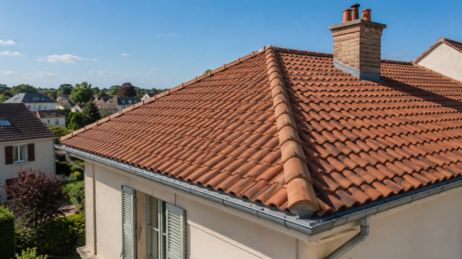 Toiture en tuiles rénovée illustrant des travaux de couverture dans le Val-d'Oise
